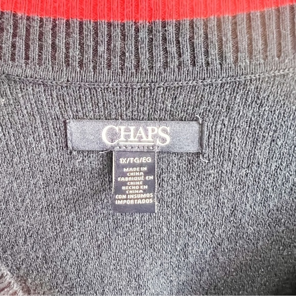 Chaps Navy & Red Long Sleeve Cotton Blend V Neck Nautical Sweater 1X - Picture 4 of 8